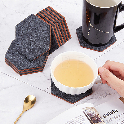 Hexagon Wool Felt Cup Mat DIY-WH0308-13-1