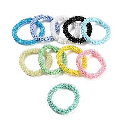 Crochet Glass Beads Braided Stretch Bracelet BJEW-K232-01-1