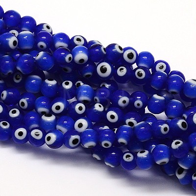 Handmade Evil Eye Lampwork Round Bead Strands X-LAMP-L055-6mm-06-1