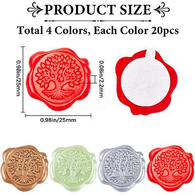 CRASPIRE 80Pcs 4 Colors Tree of Life Adhesive Wax Seal Stickers DIY-CP0010-19-1