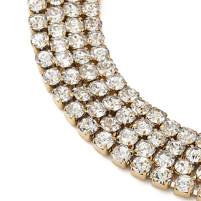 304 Stainless Steel Rhinestone Cup Chain Multi-strand Bracelets for Women BJEW-P376-01G-02-1