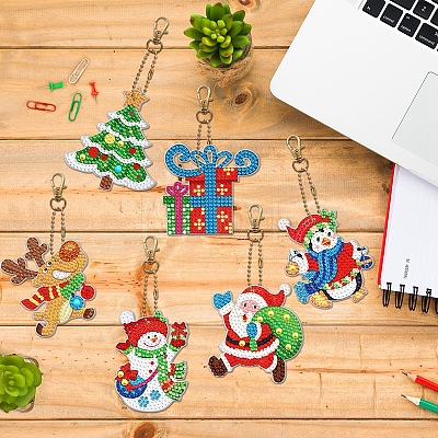 Christmas Theme DIY Diamond Painting Keychain Kits XMAS-PW0001-118-1