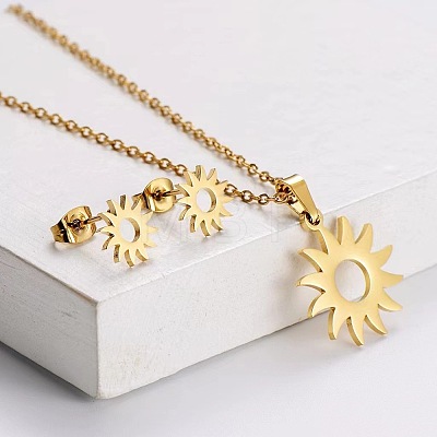201 Stainless Steel Pendant Necklace & Stud Earring Sets FS-WGB816B-10-1