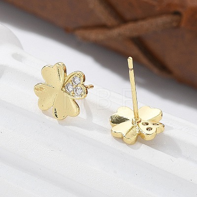 Brass Clover Stud Earrings EJEW-R016-20G-1