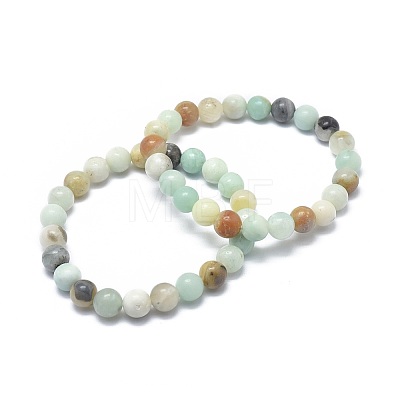 Natural Flower Amazonite Bead Stretch Bracelets X-BJEW-K212-C-007-1