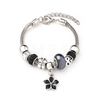 European Style Zinc Alloy Enamel & 201 Stainless Steel & Plastic & Rhinestone Charm Bracelets FS-WG22A2C-02-1