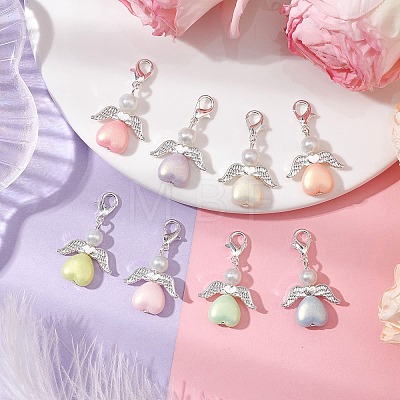 Heart Angel Acrylic & Glass Pearl Pendant Decoration X1-HJEW-JM02366-1