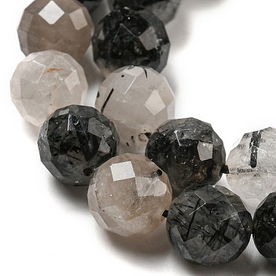 Natural Tourmalinated Quartz/Black Rutilated Quartz Beads Strands G-D463-01A-1