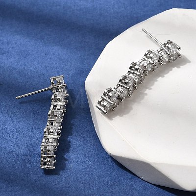 Flat Round Brass Micro Pave Clear Cubic Zirconia Stud Earrings EJEW-H180-12P-1