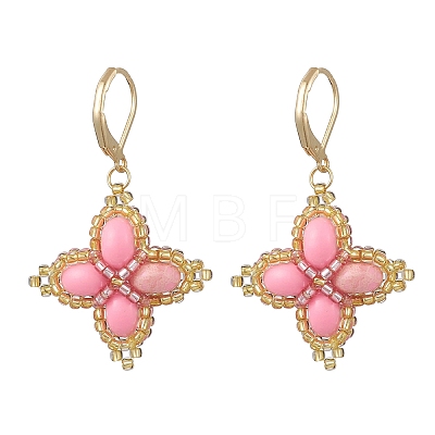 Clover Glass Seed & Synthetic Imperial Jasper Woven Leverback Earrings EJEW-MZ00658-1