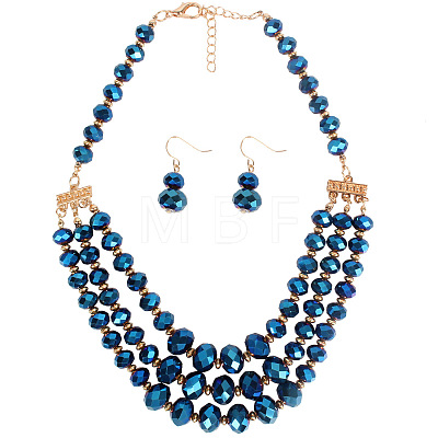 Glass Rondelle Beaded Multilayer Necklaces & Dangle Earrings Set for Women WG36B17-01-1