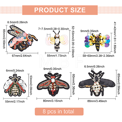 Fingerinspire 8Pcs 6 Style Bees Computerized Embroidery Cloth Sew on Patches DIY-FG0003-59-1