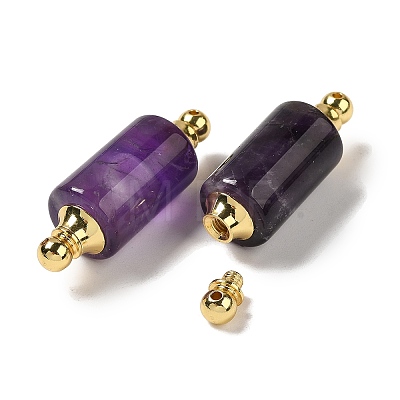 Natural Amethyst Connector Charms G-Z039-01G-02-1