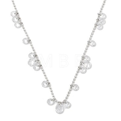 304 Stainless Steel Cubic Zirconia Teardrop & Flat Round Bib Ball Chain Necklaces for Women NJEW-F328-11P-01-1