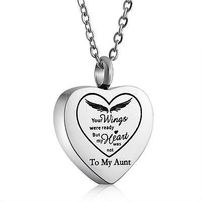 Stainless Steel Heart Urn Ashes Pendant Necklace NJEW-SZ0001-60K-1