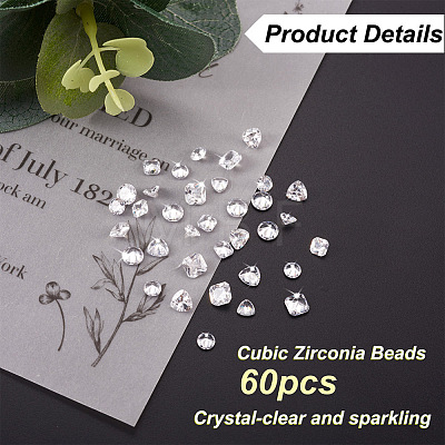 Jewelry 60Pcs 3 Style Cubic Zirconia Beads & Cabochons ZIRC-PJ0001-07-1