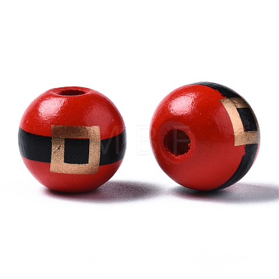 Painted Natural Wood European Beads WOOD-S057-035-1