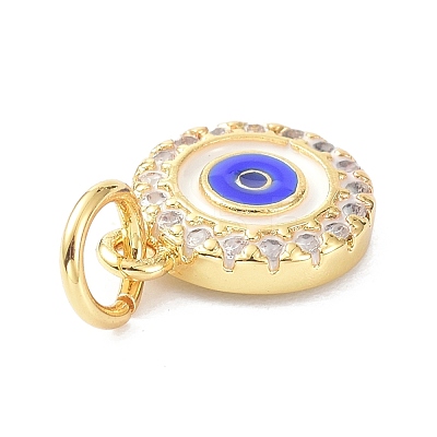 Brass Cubic Zirconia Enamel Charms ZIRC-C022-34G-1