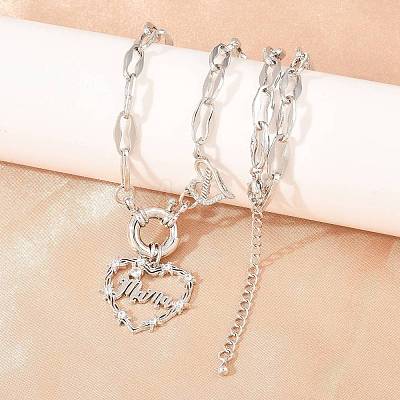 Mother's Day Brass Pave Clear Cubic Zirconia Mama Heart Pendant Necklaces NJEW-A071-04P-1