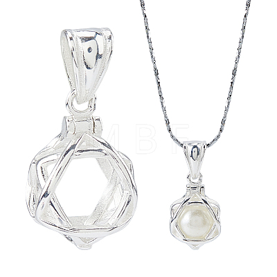 925 Sterling Silver Empty Bead Cage Pendants STER-WH0005-61-1