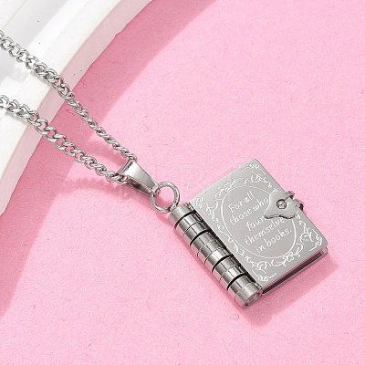304 Stainless Steel Book Pendant Necklaces for Women LS-NJEW-U037-01A-P-1