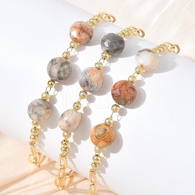 Natural Crazy Agate Faceted Flat Round Beaded Brass Paperclip Chain Bracelets GG-CBA37F5-02G-09-1