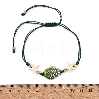 Handmade Porcelain & Synthetic Turquoise Adjustable Beaded Bracelets for Women BJEW-JB13972-1
