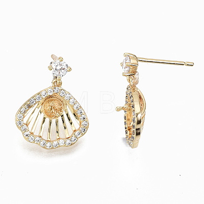 Hollow Brass Micro Pave Clear Cubic Zirconia Earring Findings KK-S356-131G-NF-1