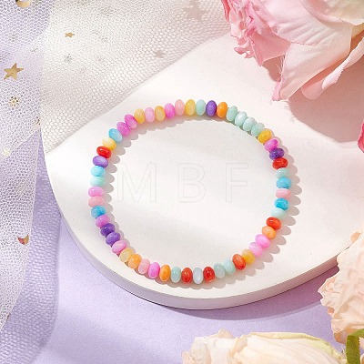 Rondelle Dyed Natural Freshwater Shell Beaded Stretch Bracelets for Women BJEW-JB10928-1