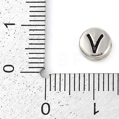 925 Sterling Silver Flat Round with Letter Beads STER-G044-01AS-V-1