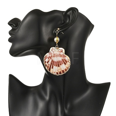 Electroplate Natural Sea Shell Dangle Earrings EJEW-JE07373-1