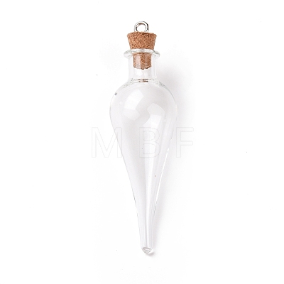 Teardrop Glass Cork Bottle Big Pendants AJEW-A041-01C-1