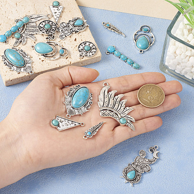  16Pcs 8 Styles Synthetic Turquoise Alloy Pendants FIND-TA0002-57-1