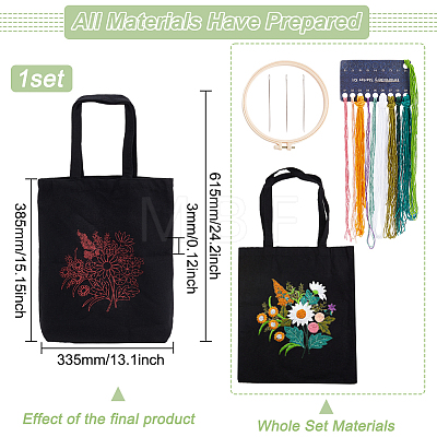 DIY Flower Pattern Tote Bag Embroidery Making Kit DIY-WH0349-21B-1