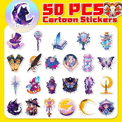 Magic 50Pcs PVC Adhesive Waterproof Stickers Self-Adhesive Stickers PW-WGE6A48-01-1