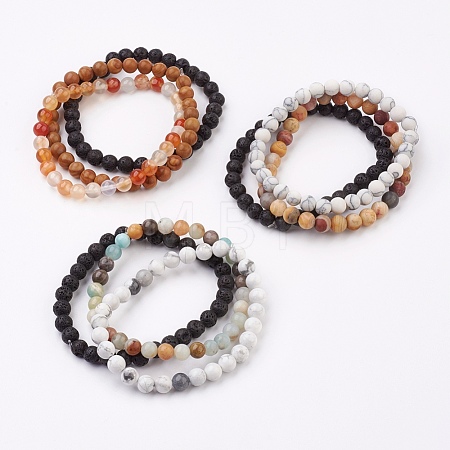 Natural Mixed Stone Stretch Bracelets BJEW-JB03600-1