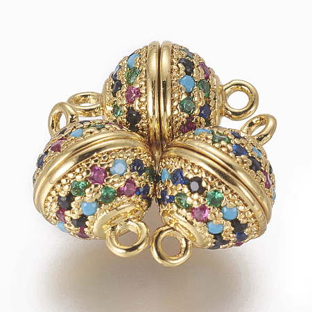 Brass Micro Pave Cubic Zirconia Magnetic Clasps with Loops ZIRC-L082-B-02-G-1