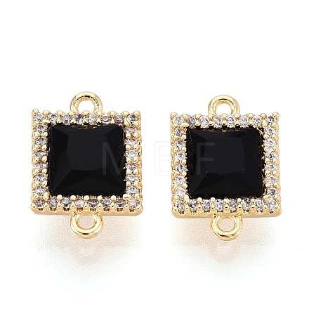 Brass Micro Pave Clear Cubic Zirconia and Glass Connector Charms KK-N287-29G-1