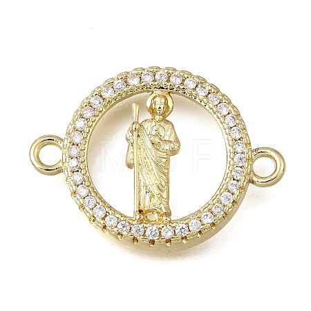 Religion Brass Micro Pave Clear Cubic Zirconia Connector Charms KK-G602-07G-10-1