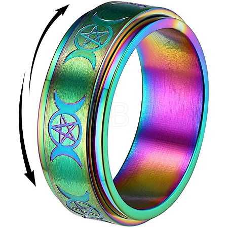Triple Moon Goddess Stainless Steel Rotating Finger Ring PW-WG65299-18-1