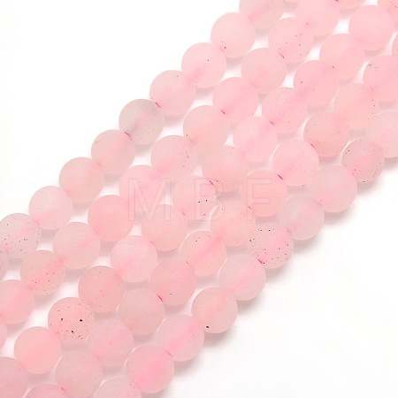 Frosted Natural Rose Quartz Round Bead Strands G-M064-8mm-09-1