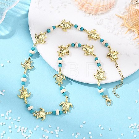 Ocean Dyed Synthetic Turquoise Beads & 304 Stainless Steel Link Chain Necklaces GG-NJEW-JN06337-02-1