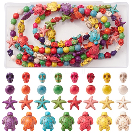 4 Strands 4 Styles Dyed Synthetic Turquoise Beads Strands G-FS0005-70-1