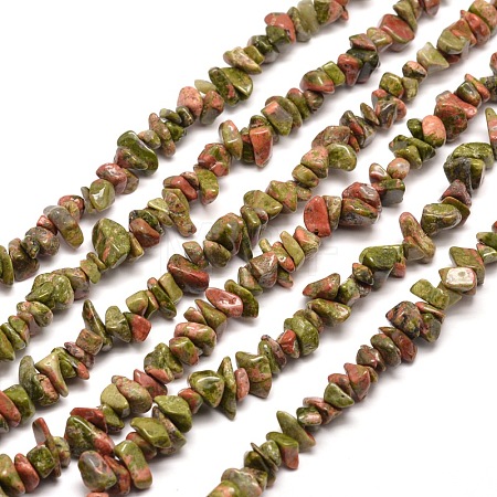 Natural Unakite Chip Bead Strands G-M205-52-1