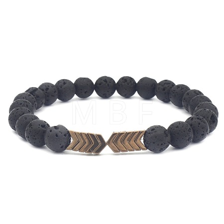 Natural Lava Rock & Electroplated Synthetic Non-magnetic Hematite Beads Stretch Bracelets GE0373-1-1