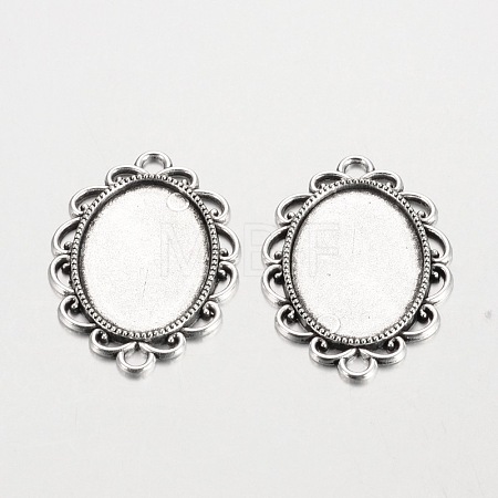 Oval Tibetan Style Alloy Cabochon Connector Settings X-PALLOY-K112-15AS-RS-1