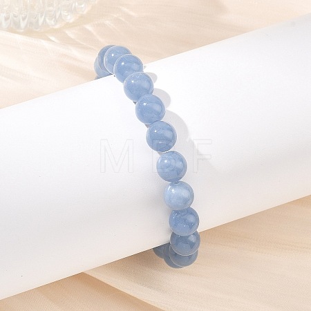 Natural Peru Angelite Round Beads Stretch Bracelets for Women Men BJEW-JB13863-1