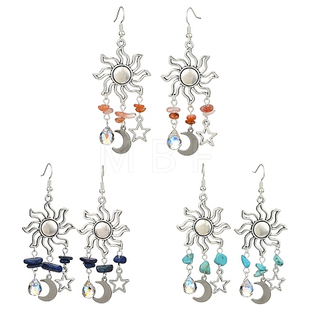 3 Pairs 3 Style Natural Mixed Gemstone Chips Chandelier Earrings EJEW-TA00337-1