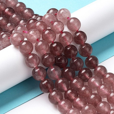 Natural Green Jade Imitation Strawberry Quartz Beads Strands G-B046-08B-1