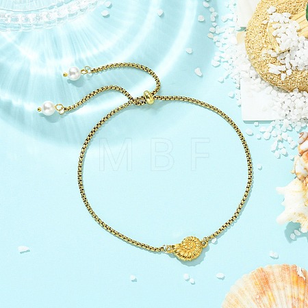 Summer 304 Stainless Steel Conch Shell Shaped Link Anklets AJEW-AN00794-1